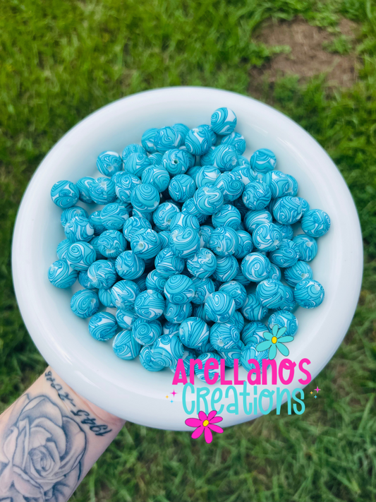 15mm ocean wave printed silicone beads