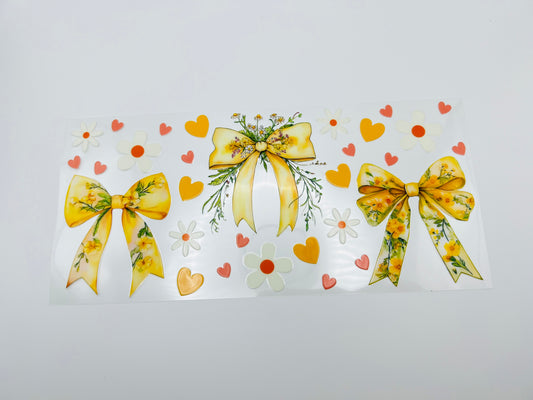 Yellow floral bow 16oz UV DTF wrap