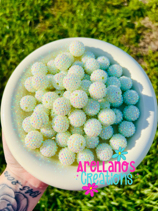 20mm glow in the dark white rhinestone beads