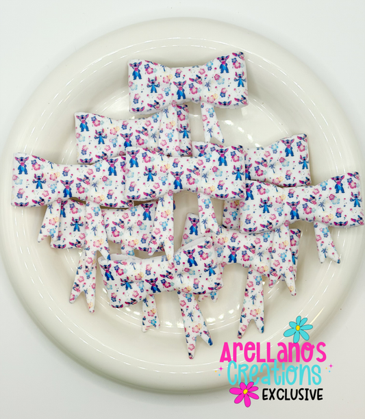 #255 Floral Ice Cream Blue Alien Large Bow Focal