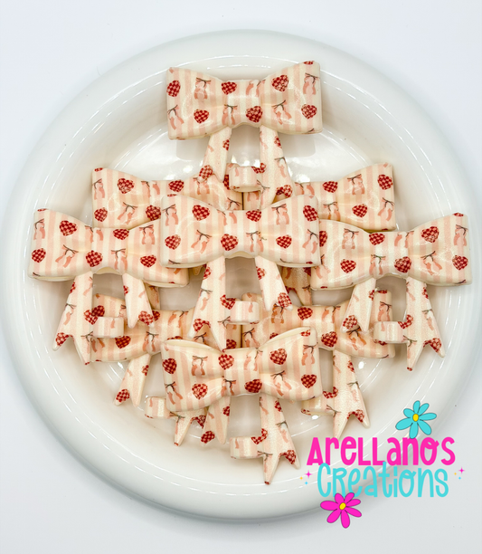 #246 Cream Checkered Hearts & Stripes Large Bow Straw Topper (Opal)