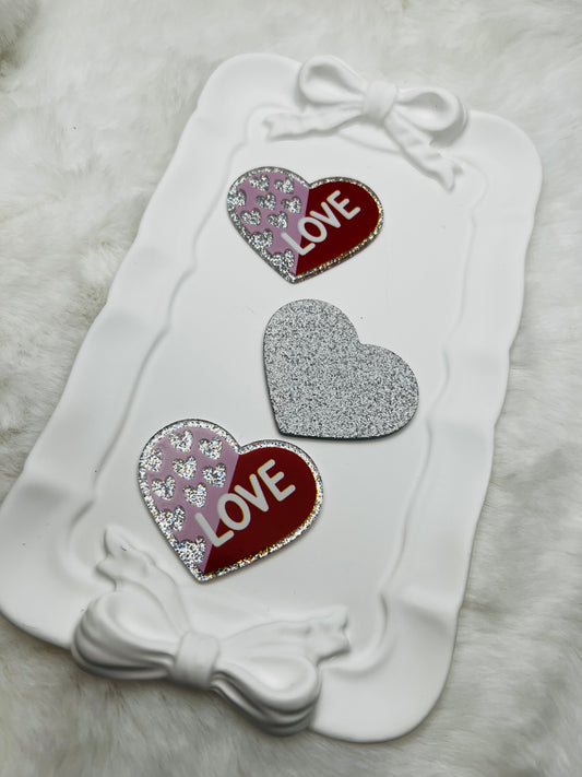 2 color love heart glitter flatback acrylic