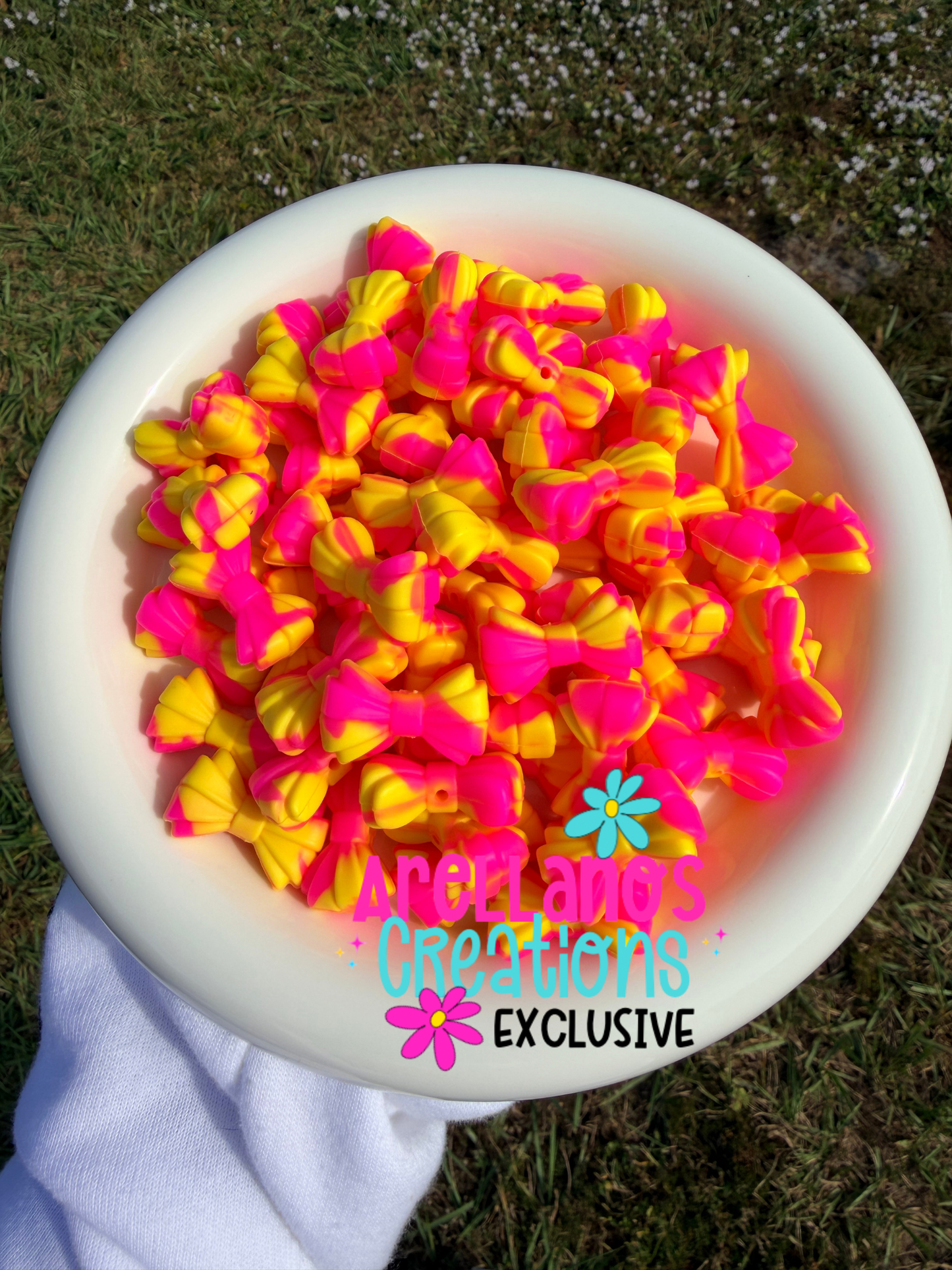 3D pink lemonade swirl ribbed bow EXCLUSIVE focal