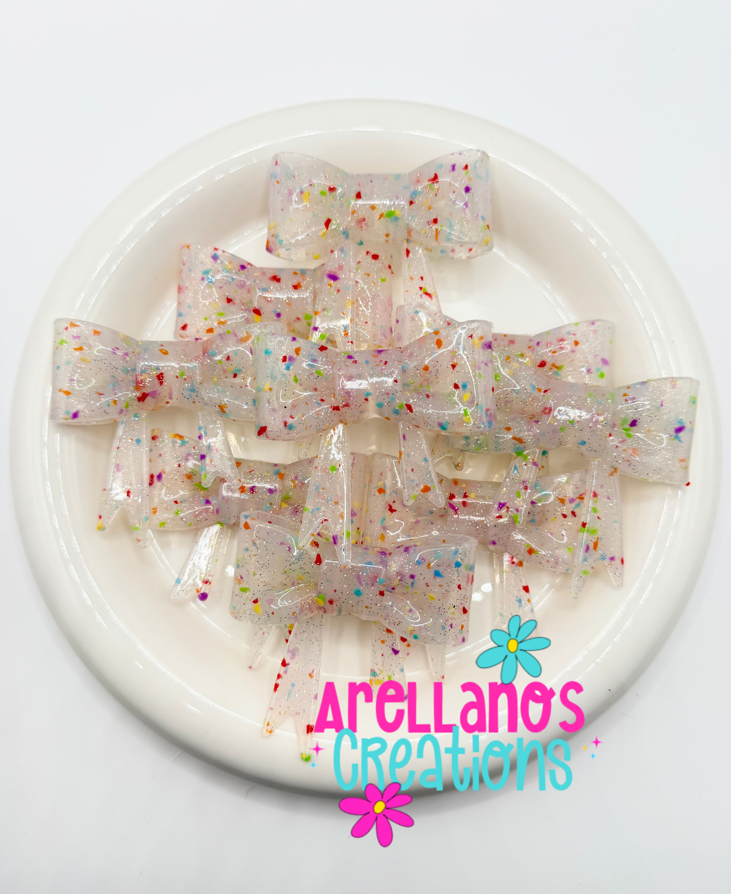 #197 Clear Confetti Large Shiny Bow Focal