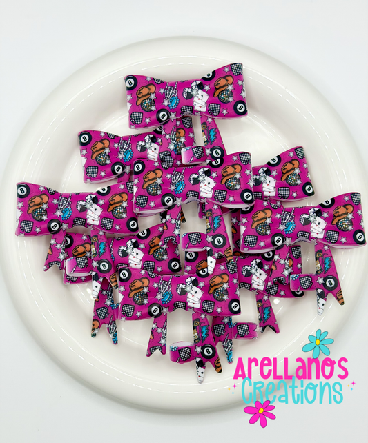 #312 Hot Pink Western Craze Large Bow Straw Topper