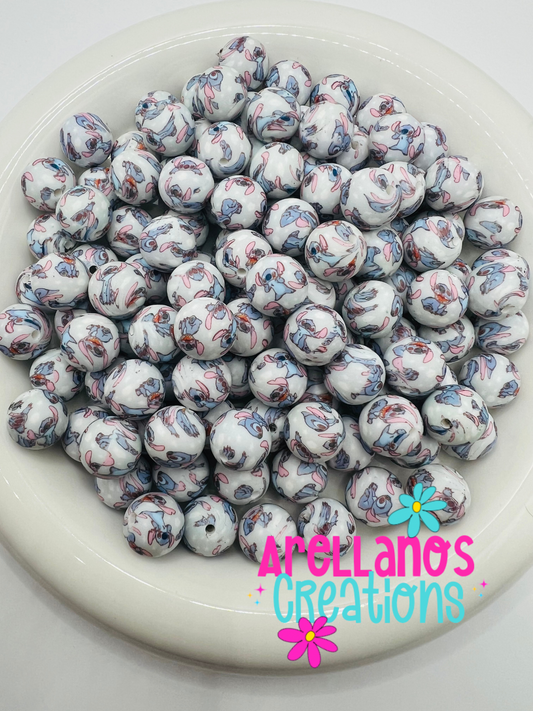 15mm silly blue alien printed silicone beads