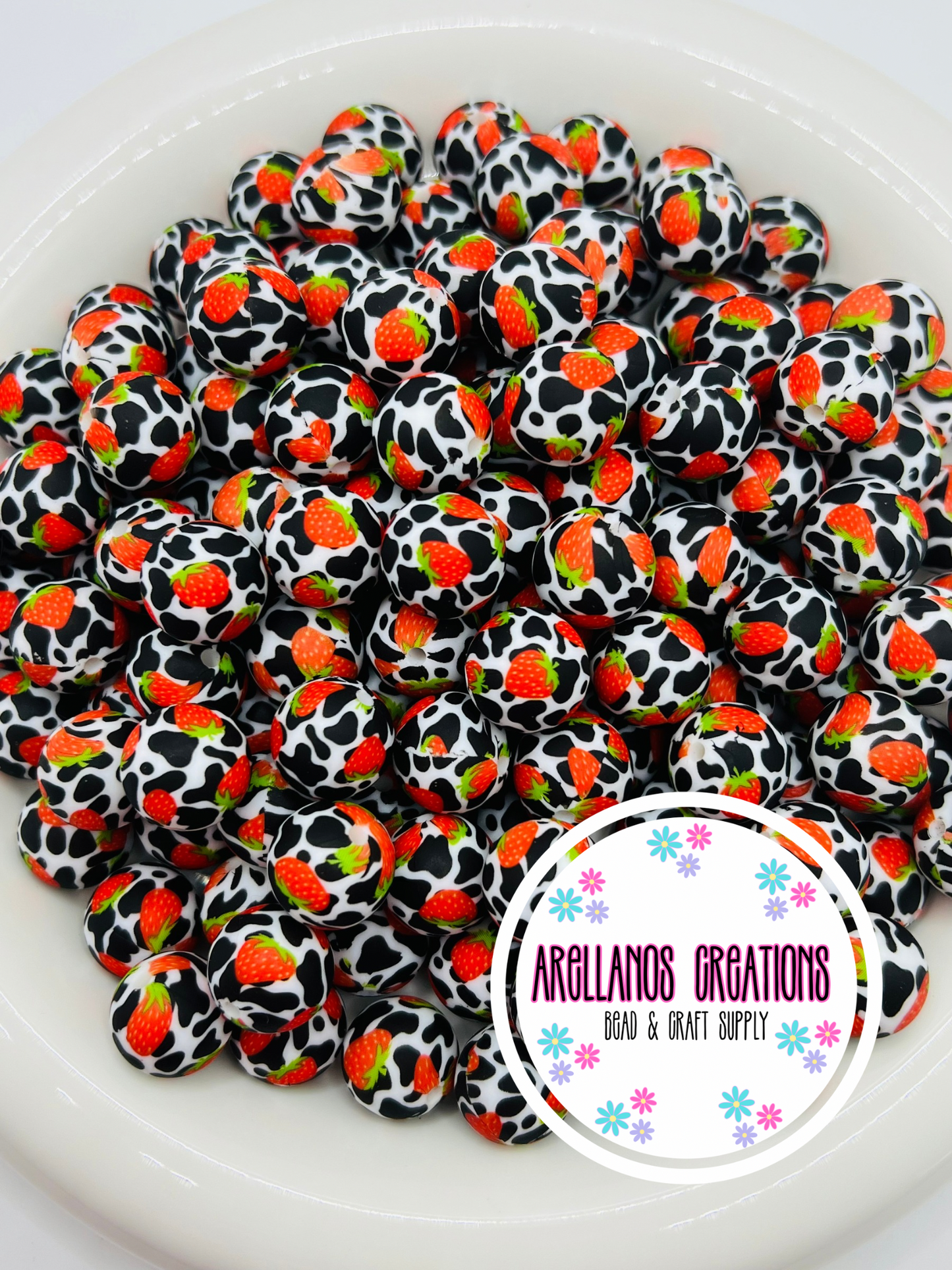 15mm strawberry cow printed silicone beads EXCLUSIVE