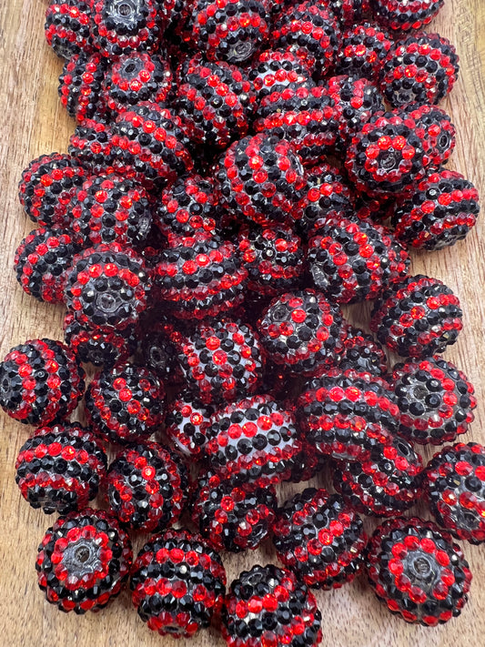 Red & Black Striped 20mm Rhinestone Beads (Sold Individually)