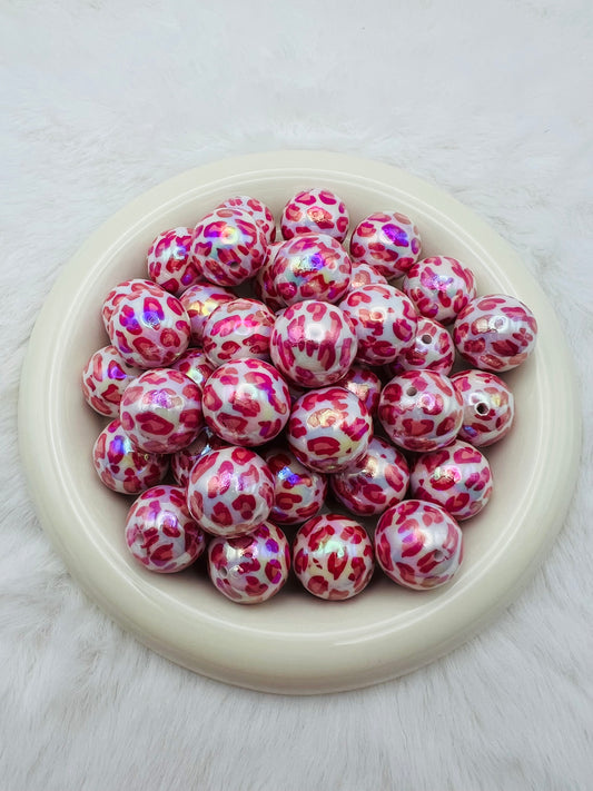 20mm pink cheetah AB bubblegum beads
