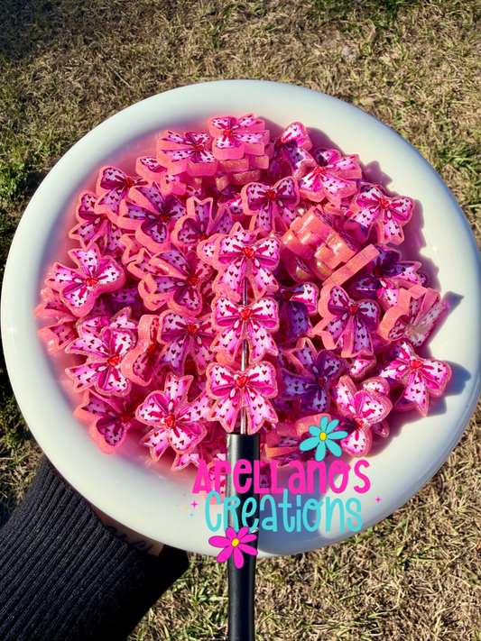 Bow W/ Hearts - Acrylic Flatback W/ Predrilled Hole (1PC)