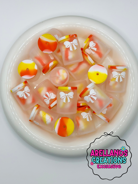 3D Candy Corn Jar W/ WHITE Bow Focal EXCLUSIVE (1ct)