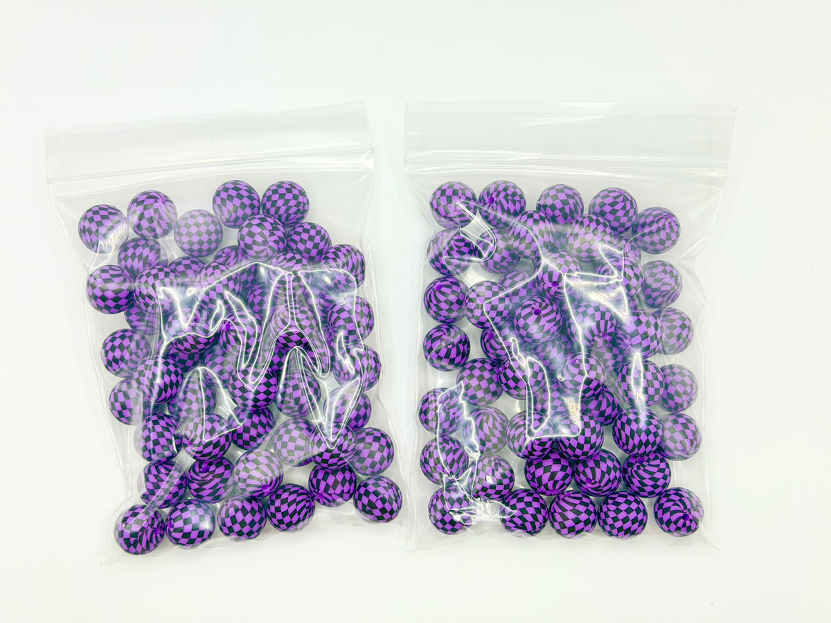 Purple checkered 50ct 15mm silicone beads