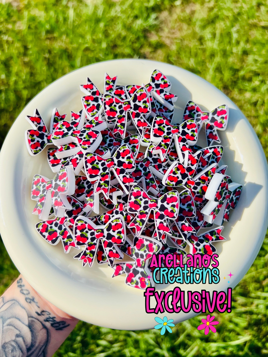 Cherry cow print - flat printed bow focal EXCLUSIVE