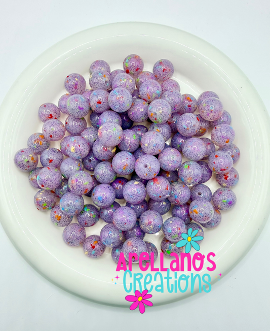 15mm Purple Clear Confetti Silicone Beads (1PC)