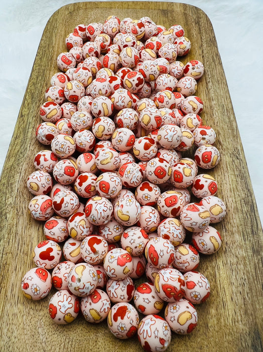 15mm boho mouse printed silicone beads
