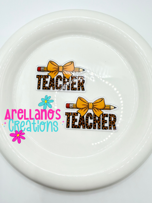 #47 teacher cheetah bow - acrylic flatback