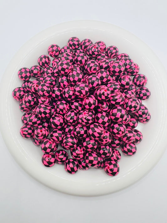 Hot pink liquid checkered silicone beads