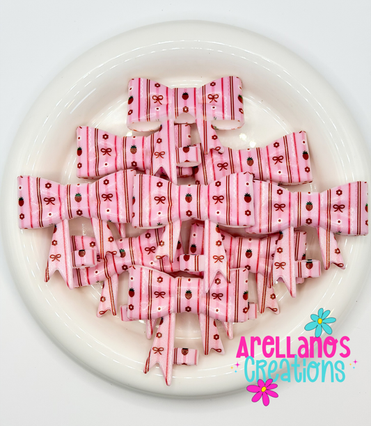 #245 Pinky Strawberry Wallpaper Large Bow Straw Topper (Opal)