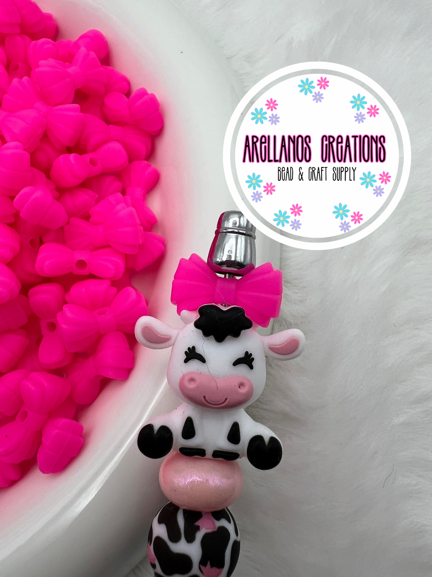 3D MINI dazzling pink ribbed bow EXCLUSIVE focal