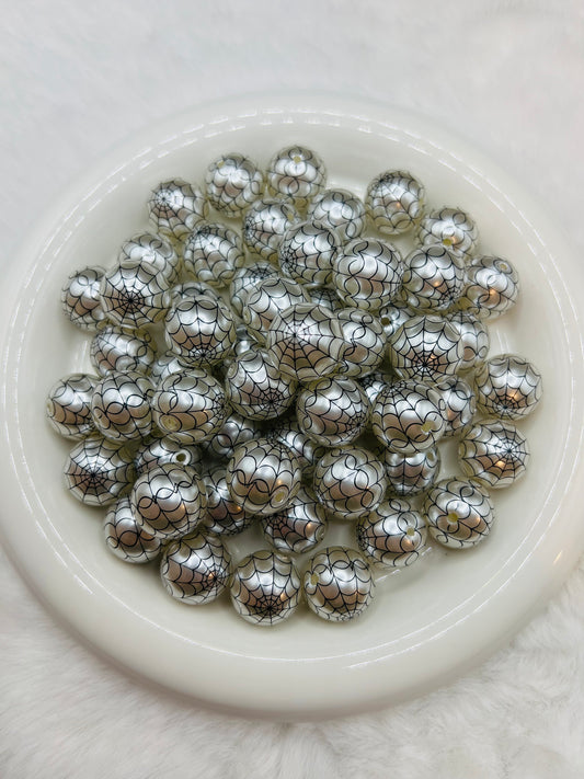 20mm silver chrome spider web bubblegum beads