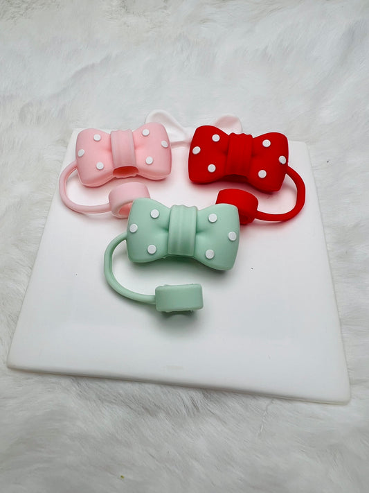 3D polka dot bow straw toppers (silicone)