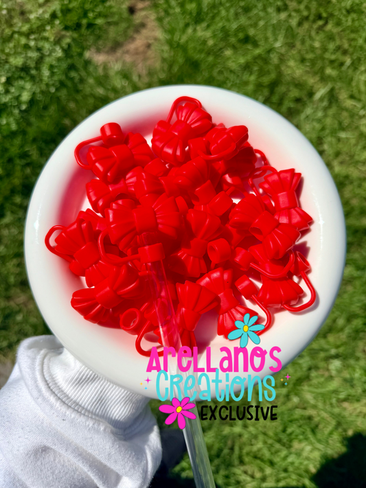 3D cherry red ribbed bow STRAW TOPPER EXCLUSIVE