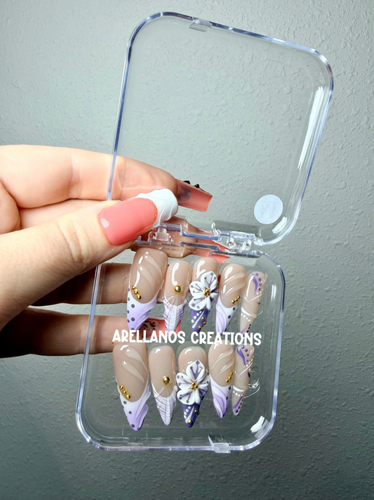 Purple French stiletto nails - medium size