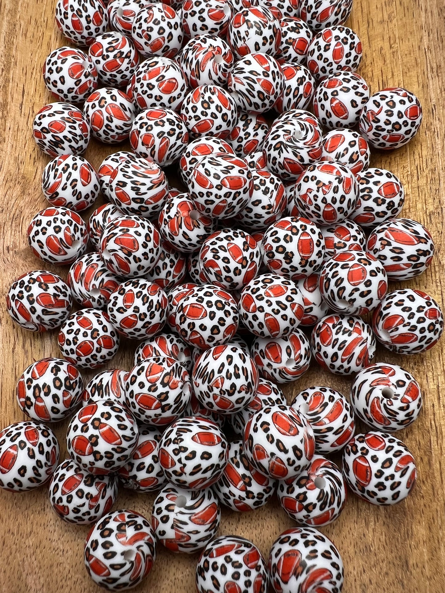 Cheetah Football 15mm printed silicone beads (sold individually)