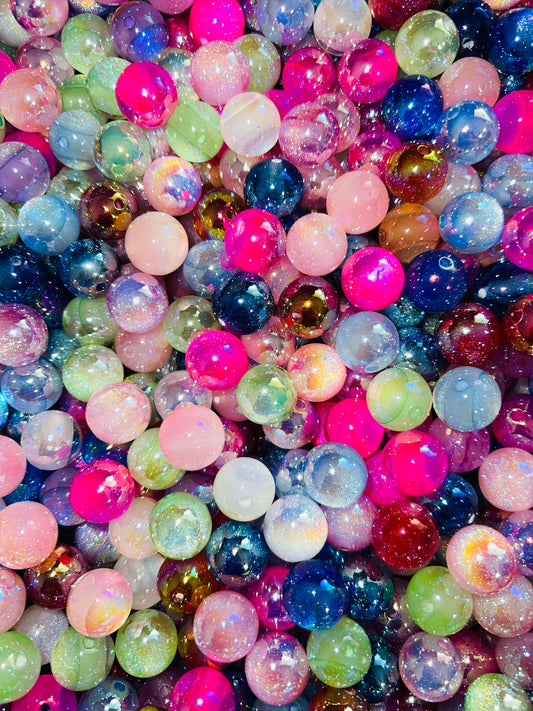 15mm glitter cat eye acrylic bead mix - BULK BAGS (pack of 50)