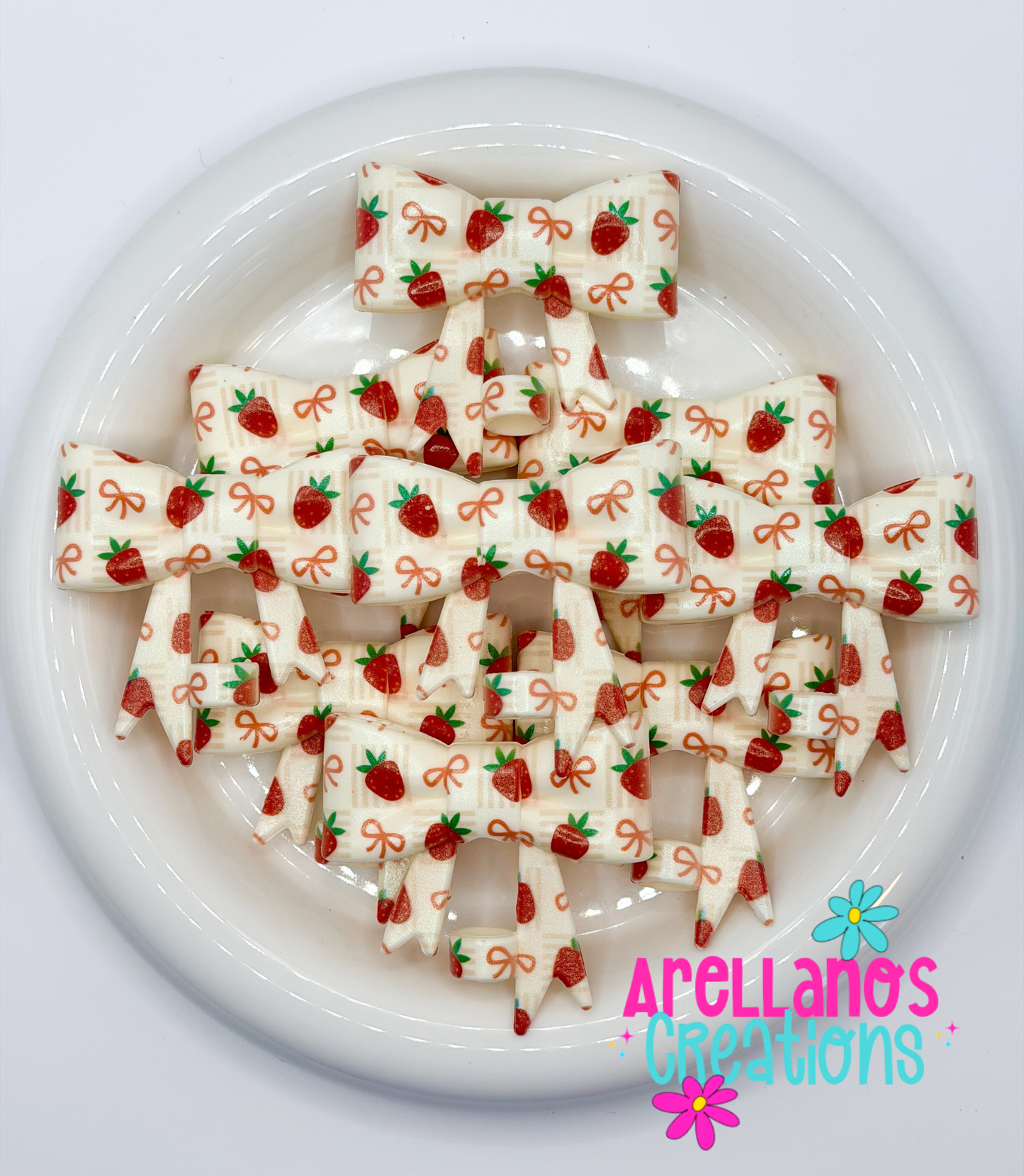 #249 Strawberry Bow Cream Large Bow Straw Topper (Opal)