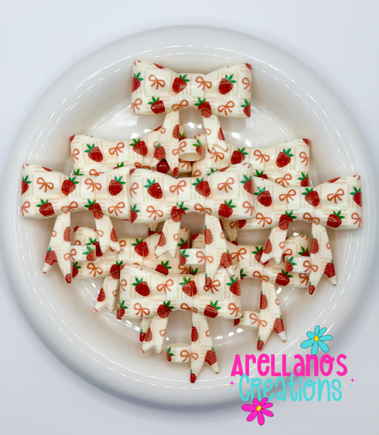 #249 Strawberry Bow Cream Large Bow Straw Topper (Opal)