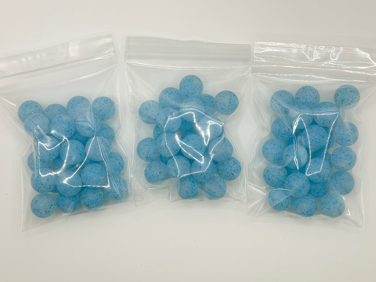 15mm baby blue glitter silicone beads 25ct