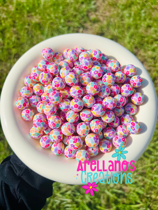 Daisy paradise printed silicone beads (15mm or 19mm)