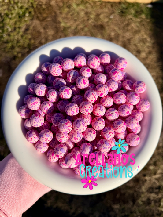 SP-215 Pink Love Hearts Silicone Beads (1PC)