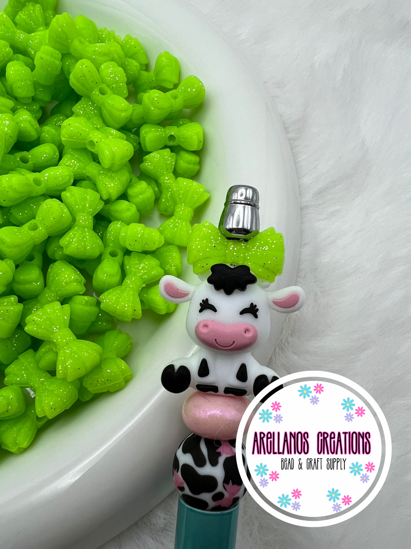 3D MINI lime green glitter ribbed bow EXCLUSIVE focal