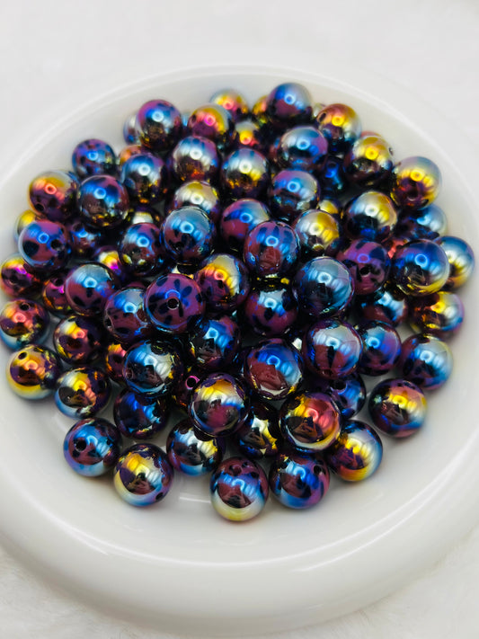 15mm purple cheetah galaxy AB acrylic beads
