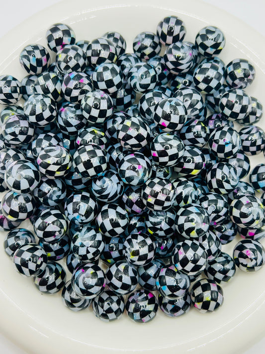 Clear glitter liquid checkered silicone beads