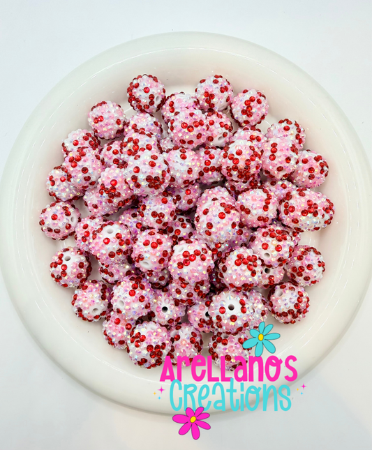 RB-177 20mm Pink & Red Confetti Rhinestone Beads (1PC)