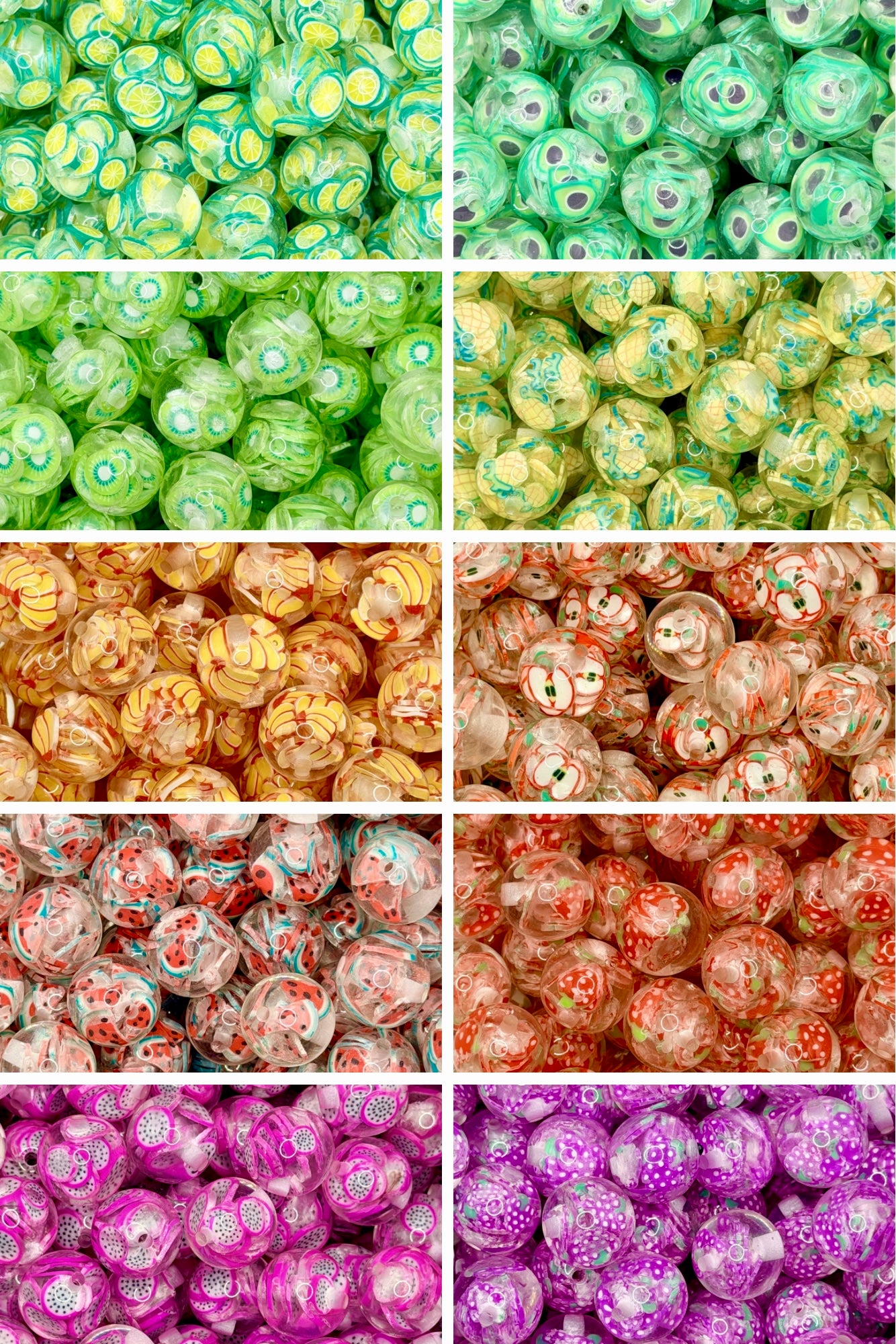 16mm Fruit Acrylic Beads (Pack of 10 Per Design)