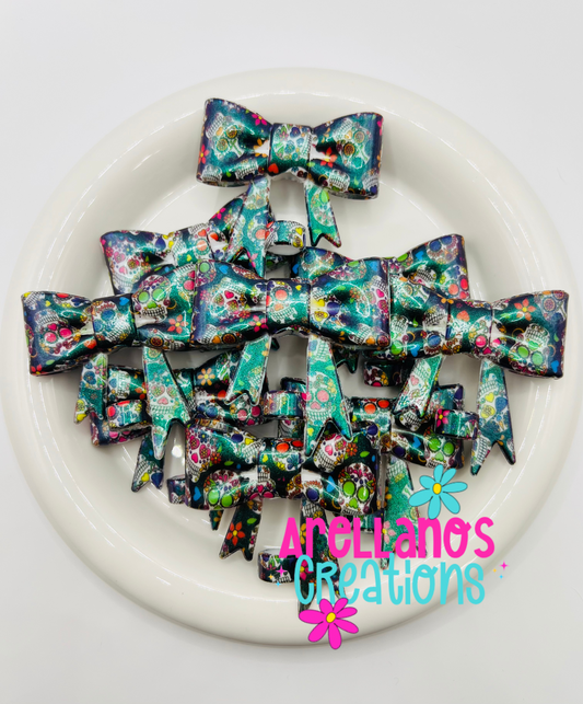 #76 sugar skulls shiny large bow straw topper