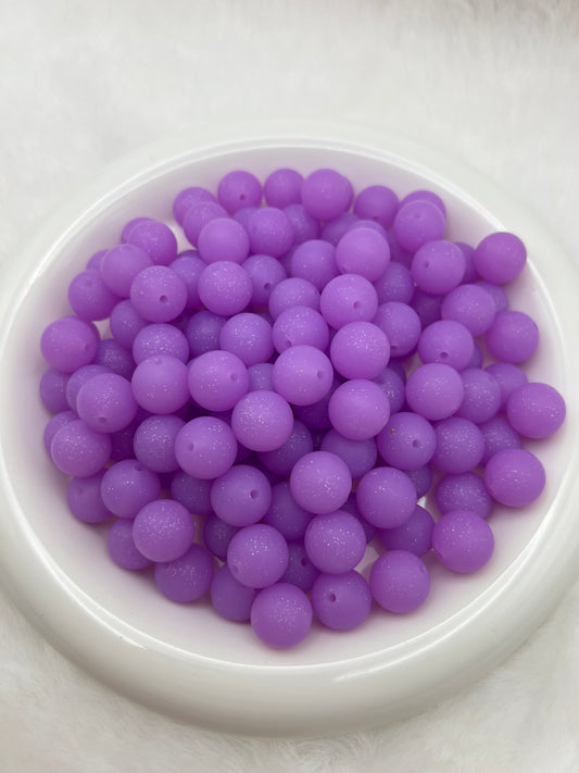 15mm neon purple glitter silicone beads