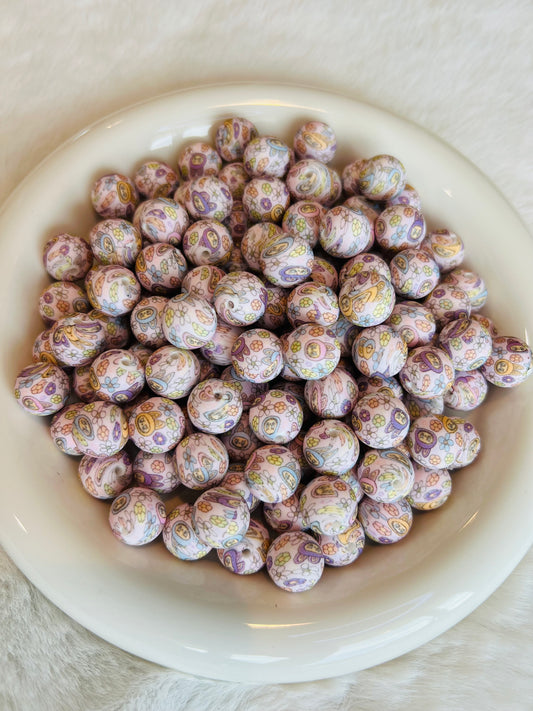 15mm pastel labu printed silicone beads