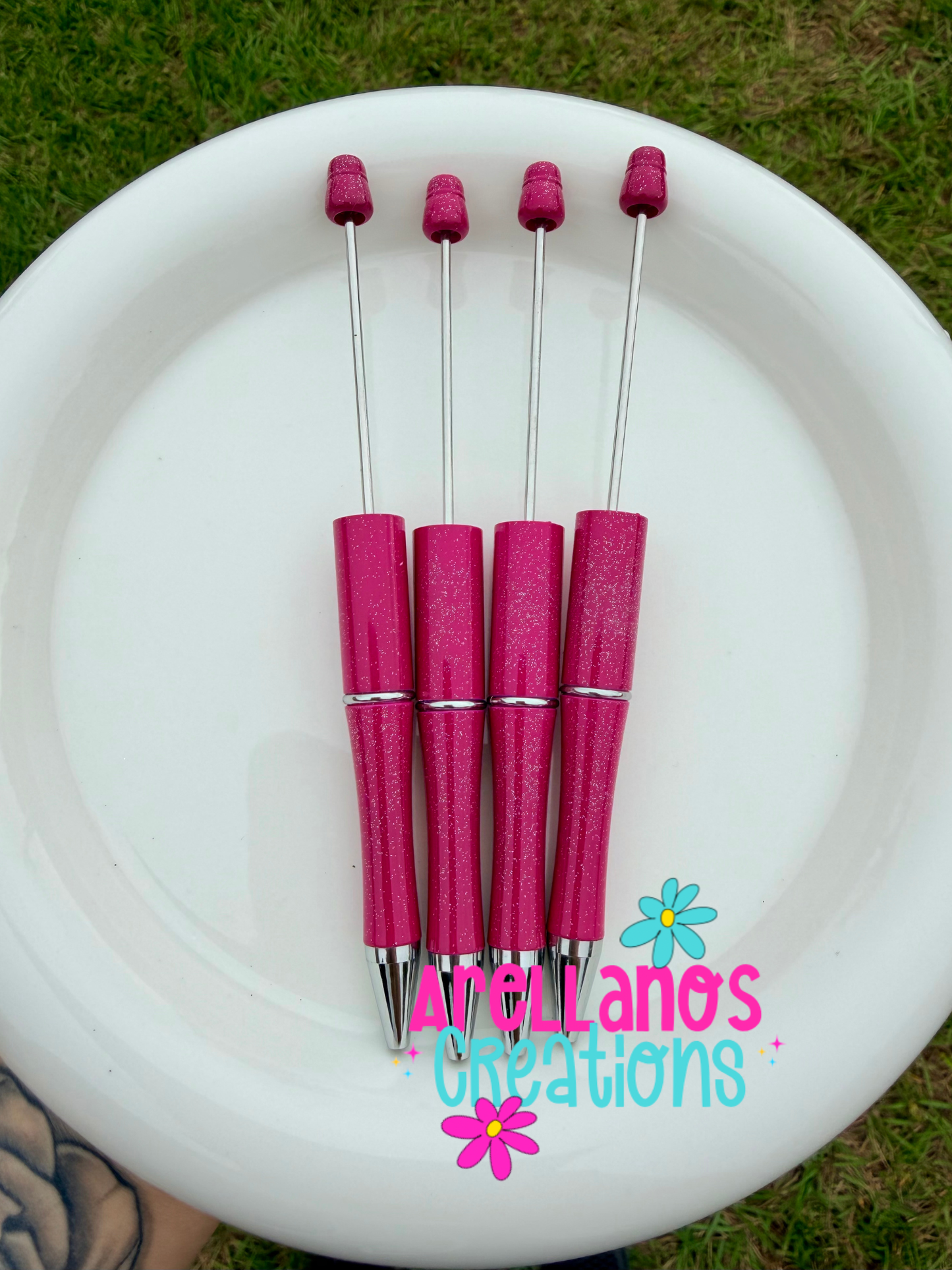 Magenta glitter beadable pen (1PC)