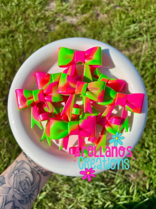 #30 watermelon swirl opal large bow straw topper