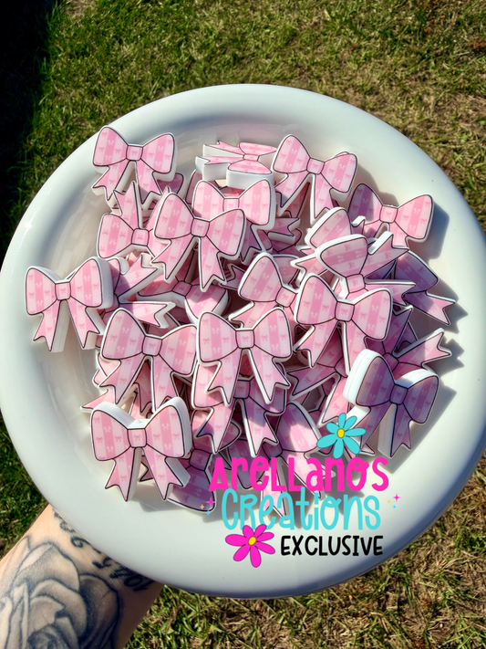 Pink coquette bow stripe flat printed bow focal EXCLUSIVE