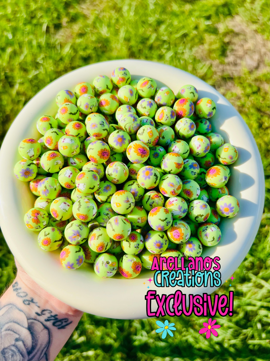 15mm creepy critter daisy printed silicone beads EXCLUSIVE