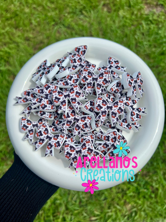 Cherry pumpkins printed flat bow focal