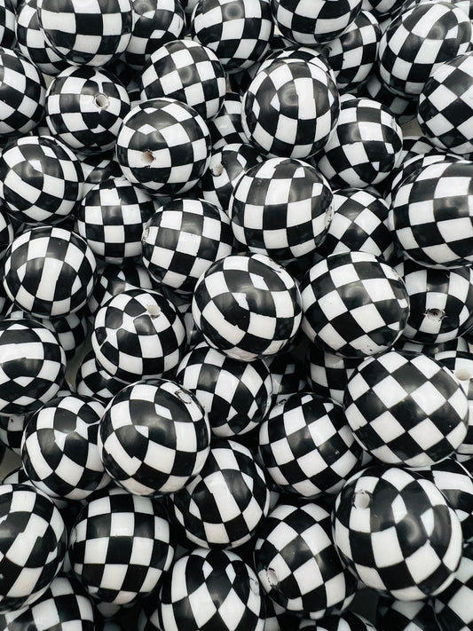 20mm black & white checkered bubblegum beads