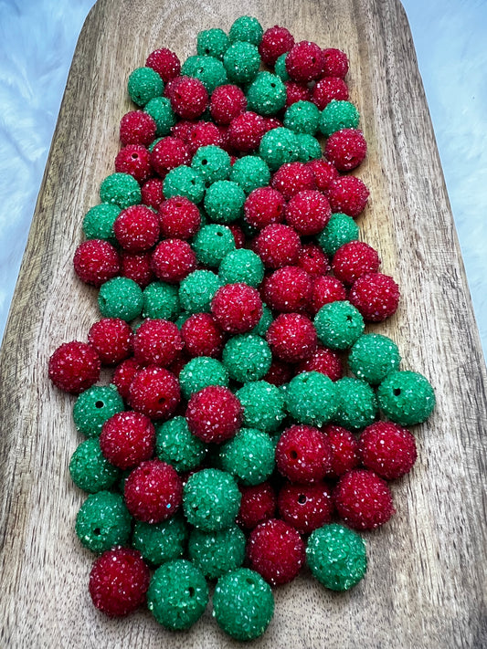 Red & green sugar bead mix 16mm (pack of 10)