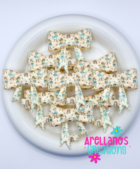 #304 Rainbow Goose Checkered Large Bow Straw Topper (OPAL)